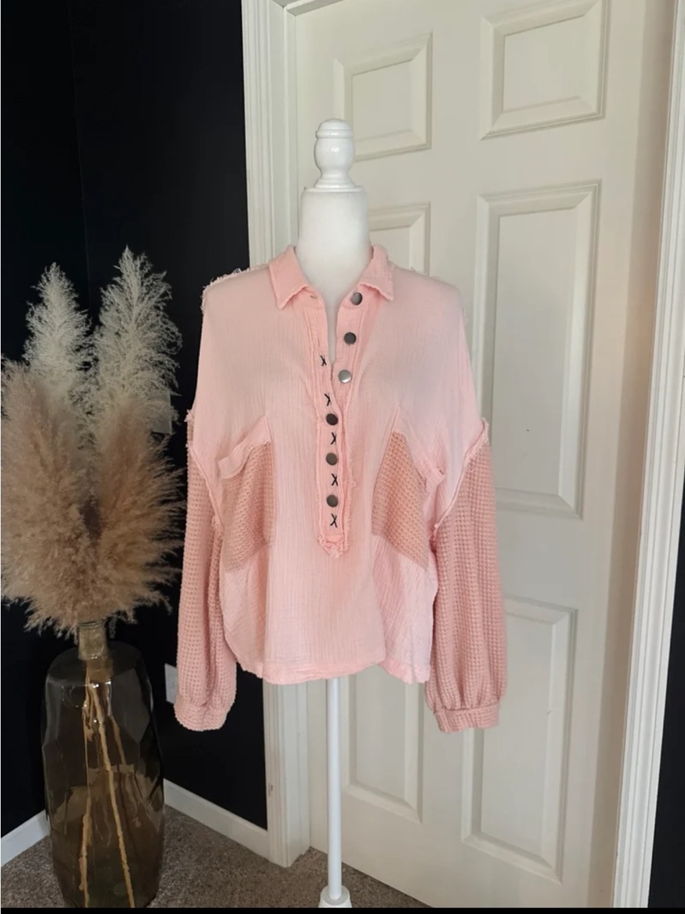 POL Natural Relaxed Double Gauze Top in Peachy Pink oversized size Small